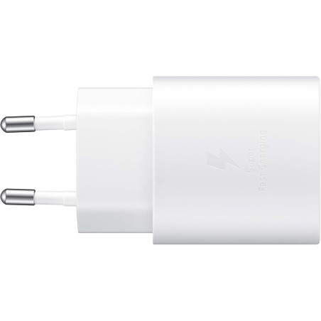 Samsung Chargeur USB C, Adaptateur Secteur 25W Ultra Rapide, Adaptateur USB C vers USB, Samsung Original, Vendu sans câble, Blan