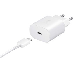 Samsung Chargeur USB C, Adaptateur Secteur 25W Ultra Rapide, Adaptateur USB C vers USB, Samsung Original, Vendu sans câble, Blan
