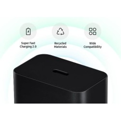 Samsung Chargeur USB C, Adaptateur Secteur 45W Ultra Rapide, USB C vers USB, Charge Rapide, Samsung Original, sans câble, Noir, 