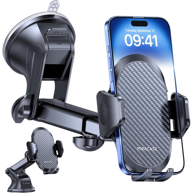 Miracase Support Téléphone Voiture [2025 Ventouse Puissante] Porte Telephone Voiture Tableau de Bord, Rotation 360° Portable Ven