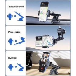 Miracase Support Téléphone Voiture [2025 Ventouse Puissante] Porte Telephone Voiture Tableau de Bord, Rotation 360° Portable Ven