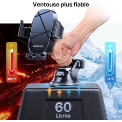 Miracase 【4-en-1 Support Telephone Voiture, Porte Telephone Voiture Ventouse pour Tableau de Bord & Pare-Brise & Sortie d'air & 