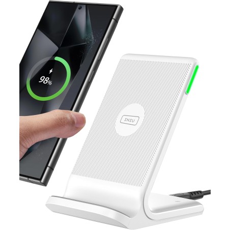 INIU Chargeur Induction Stand, [Blanc, 15W] Qi Certifié Wireless Charge sans Fil Rapide pour iPhone 16 15 14 13 12 11 Pro Max Sa