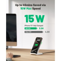 INIU Chargeur Induction Stand, [Blanc, 15W] Qi Certifié Wireless Charge sans Fil Rapide pour iPhone 16 15 14 13 12 11 Pro Max Sa