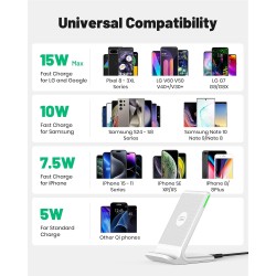 INIU Chargeur Induction Stand, [Blanc, 15W] Qi Certifié Wireless Charge sans Fil Rapide pour iPhone 16 15 14 13 12 11 Pro Max Sa