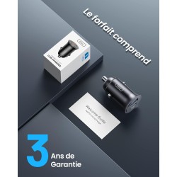 INIU Allume Cigare USB C, 2 Ports 60W Charge Rapide Chargeur Voiture with USB C et A, Prise Allume Cigare 12V pour iPhone 16 15 