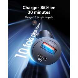 INIU Allume Cigare USB C, 2 Ports 60W Charge Rapide Chargeur Voiture with USB C et A, Prise Allume Cigare 12V pour iPhone 16 15 