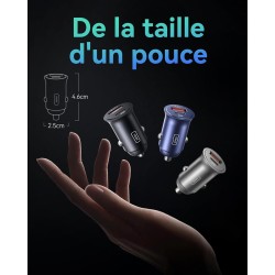 INIU Allume Cigare USB C, 2 Ports 60W Charge Rapide Chargeur Voiture with USB C et A, Prise Allume Cigare 12V pour iPhone 16 15 