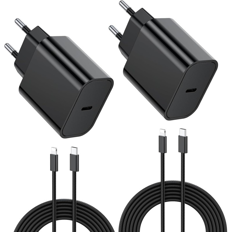 2PCS Chargeur Rapide for iPhone, 25W Prise USB C for iPhone 14/14 Plus/14 Pro/14 Pro Max/13/12/11/SE/Mini/X/XS/XR SE 8 7 6, USB 