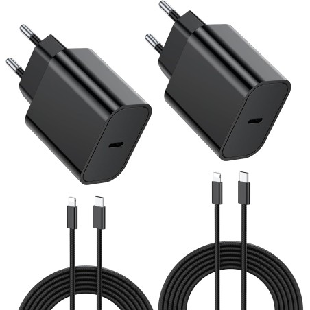 2PCS Chargeur Rapide for iPhone, 25W Prise USB C for iPhone 14/14 Plus/14 Pro/14 Pro Max/13/12/11/SE/Mini/X/XS/XR SE 8 7 6, USB 