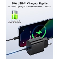 2PCS Chargeur Rapide for iPhone, 25W Prise USB C for iPhone 14/14 Plus/14 Pro/14 Pro Max/13/12/11/SE/Mini/X/XS/XR SE 8 7 6, USB 