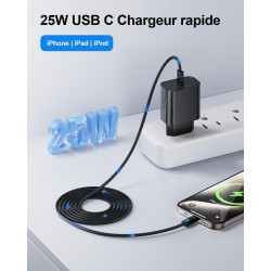 2PCS Chargeur Rapide for iPhone, 25W Prise USB C for iPhone 14/14 Plus/14 Pro/14 Pro Max/13/12/11/SE/Mini/X/XS/XR SE 8 7 6, USB 