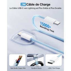 LumFocus Chargeur Rapide iPhone 14 13 Pro Max, [Certifié MFi] Chargeur Mural USB C PD 25W avec câble de Charge Rapide USB C vers