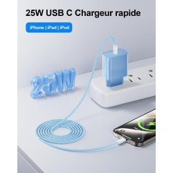 LumFocus Chargeur Rapide iPhone 14 13 Pro Max, [Certifié MFi] Chargeur Mural USB C PD 25W avec câble de Charge Rapide USB C vers
