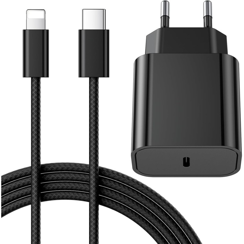 Chargeur Rapide for iPhone, 25W Prise USB C for iPhone 14/14 Plus/14 Pro/14 Pro Max/13/12/11/SE/Mini/X/XS/XR SE 8 7 6 6S, USB C 