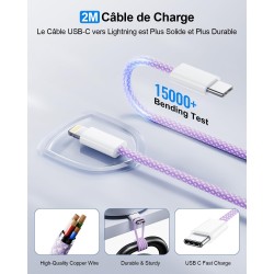 LumFocus Chargeur Rapide iPhone 14 13 Pro Max, [Certifié MFi] Chargeur Mural USB C PD 25W avec câble de Charge Rapide USB C vers