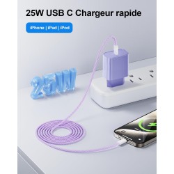 LumFocus Chargeur Rapide iPhone 14 13 Pro Max, [Certifié MFi] Chargeur Mural USB C PD 25W avec câble de Charge Rapide USB C vers