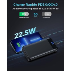 Enerwow Batterie Externe, 27000mAh Power Bank PD 30W Charge Rapide Portable Chargeur, USB C(Entrée&Sortie) Powerbank Compatible 