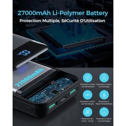 Enerwow Batterie Externe, 27000mAh Power Bank PD 30W Charge Rapide Portable Chargeur, USB C(Entrée&Sortie) Powerbank Compatible 
