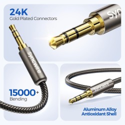 SYNCWIRE Câble Aux 3,5 mm tressé en nylon, adaptateur d’entrée audio mâle-mâle pour casques, voiture, stéréo domestique, haut-pa