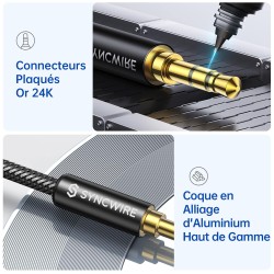 SYNCWIRE Câble auxiliaire 3,5 mm (3 m), câble audio auxiliaire tressé en nylon, adaptateur mâle à mâle, pour casques, voitures, 