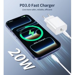 BHHB 20W Chargeur USB C, Bloc d'alimentation Adaptateur Conçu pour A-pple, Prise USB C Rapide Compatible avec i-Phone 17/16/15/1
