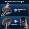 Gizmovine emetteur bleutooth voiture, transmetteur fm pour la musique, téléphone kit main libre, allume cigare avec prise usb c 