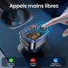Gizmovine emetteur bleutooth voiture, transmetteur fm pour la musique, téléphone kit main libre, allume cigare avec prise usb c 