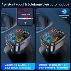 Gizmovine emetteur bleutooth voiture, transmetteur fm pour la musique, téléphone kit main libre, allume cigare avec prise usb c 