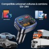 Gizmovine emetteur bleutooth voiture, transmetteur fm pour la musique, téléphone kit main libre, allume cigare avec prise usb c 