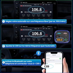 Gizmovine emetteur bleutooth voiture, transmetteur fm pour la musique, téléphone kit main libre, allume cigare avec prise usb c 
