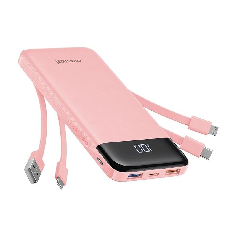 Charmast Batterie Externe 10000mAh avec 4 Câbles Intégrés Batterie Portable USB C Mince Power Bank avec 6 Sorties et 3 Entrées p