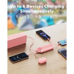 Charmast Batterie Externe 10000mAh avec 4 Câbles Intégrés Batterie Portable USB C Mince Power Bank avec 6 Sorties et 3 Entrées p