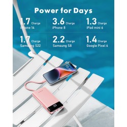 Charmast Batterie Externe 10000mAh avec 4 Câbles Intégrés Batterie Portable USB C Mince Power Bank avec 6 Sorties et 3 Entrées p