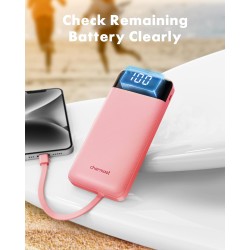 Charmast Batterie Externe 10000mAh avec 4 Câbles Intégrés Batterie Portable USB C Mince Power Bank avec 6 Sorties et 3 Entrées p