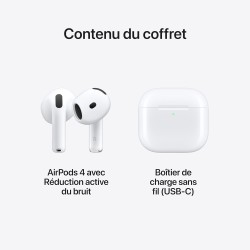 Apple airpods 4 écouteurs sans fil, écouteurs bleutooth, avec réduction active du bruit, audio adaptatif, mode transparence, aud