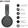 Sony wh-ch520 - casque bleutooth sans fil, multipoint, micro intégré - jusqu'à 50 heures d'autonomie et charge rapide - noir