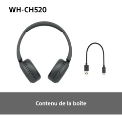 Sony wh-ch520 - casque bleutooth sans fil, multipoint, micro intégré - jusqu'à 50 heures d'autonomie et charge rapide - noir