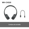 Sony wh-ch520 - casque bleutooth sans fil, multipoint, micro intégré - jusqu'à 50 heures d'autonomie et charge rapide - noir