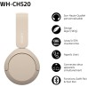 Sony wh-ch520 - casque bleutooth sans fil, multipoint, micro intégré - jusqu'à 50 heures d'autonomie et charge rapide - beige