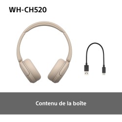 Sony wh-ch520 - casque bleutooth sans fil, multipoint, micro intégré - jusqu'à 50 heures d'autonomie et charge rapide - beige