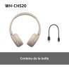 Sony wh-ch520 - casque bleutooth sans fil, multipoint, micro intégré - jusqu'à 50 heures d'autonomie et charge rapide - beige