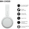 Sony wh-ch520 - casque bleutooth sans fil, multipoint, micro intégré - jusqu'à 50 heures d'autonomie et charge rapide - blanc