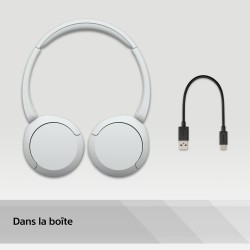 Sony wh-ch520 - casque bleutooth sans fil, multipoint, micro intégré - jusqu'à 50 heures d'autonomie et charge rapide - blanc