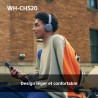 Sony wh-ch520 - casque bleutooth sans fil, multipoint, micro intégré - jusqu'à 50 heures d'autonomie et charge rapide - jaune