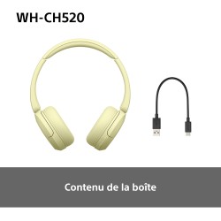 Sony wh-ch520 - casque bleutooth sans fil, multipoint, micro intégré - jusqu'à 50 heures d'autonomie et charge rapide - jaune
