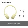 Sony wh-ch520 - casque bleutooth sans fil, multipoint, micro intégré - jusqu'à 50 heures d'autonomie et charge rapide - jaune