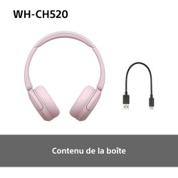 Sony wh-ch520 - casque bleutooth sans fil, multipoint, micro intégré - jusqu'à 50 heures d'autonomie et charge rapide - rose