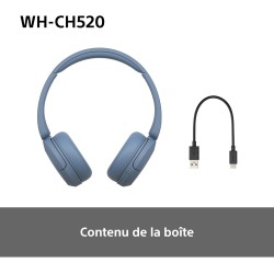 Sony wh-ch520 - casque bleutooth sans fil, multipoint, micro intégré - jusqu'à 50 heures d'autonomie et charge rapide - bleu