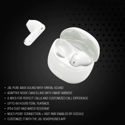 Jbl tune flex ghost 2, écouteurs sans fil bluetooth, 48 h d'autonomie, résistance à l'eau et à la poussière ip54, résistance à l